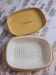 2339 VINTAGE Tupperware Microondas Vegetales Arroz Vapor 3 Piezas Cosecha Dorado - Imagen 1 de 3