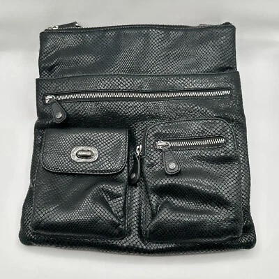 De Colección Brighton Bolso Cartera Negro Repujado Piel de Serpiente Cuero Correa para el Hombro Dije Foto 1 de 4