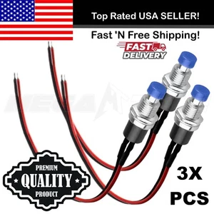 3X BLUE SPST Mini Push Button Pre-Wired N/O Momentary Switch OFF-(ON) USA SELLER - Picture 1 of 7