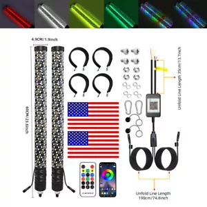 NEW 2FT Lighted Spiral LED Whip Antenna w/Flag & Remote For ATV Polaris RZR UTV - Bild 1 von 17