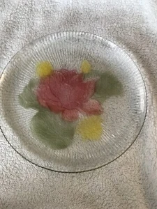 Vintage KIG Malaysia Glass Platter Etched lotus farmhouse - Picture 1 of 4