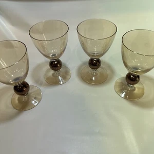 Krosno Poland Art Glass Golf Ball Base Lot Of 4 Brown Glasses - Picture 1 of 10