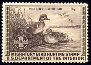 US RW6 $1 1939 Hunting Permit Stamp Green-Winged Teal Fine unused OG hinged - Picture 1 of 2