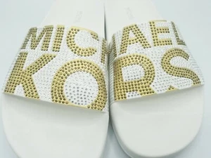 Sandali donna MK Michael Kors Gilmore slip on strass bianco/oro US7, 8 - Foto 1 di 5