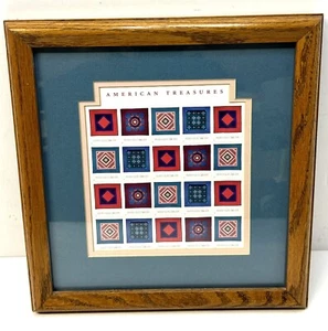 American Treasures 34 cents Amish Quilt USPS Stamps 2001 Block Matted & Framed - Picture 1 of 9
