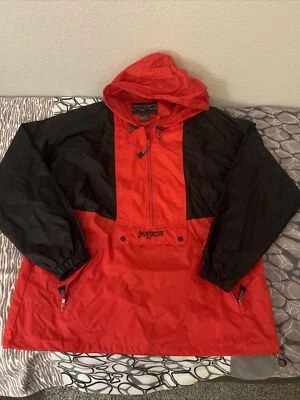 Pulôver Jansport Windbreaker Jacker masculino grande 1/4 zíper vermelho e preto - Imagem 1 de 4