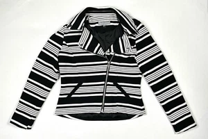Bagatelle Jacket Women's Small Black & White Striped Zip Front Moto - Picture 1 of 11