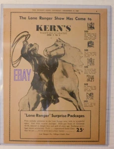 Anuncio de noticias de diciembre de 1938 de película/televisión del oeste de The Lone Ranger Detroit News de diciembre de 1938 - Imagen 1 de 2