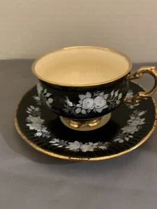 Weiß elisabethanisch handverziert Bone China Tasse und Untertasse Set schwarz, grau, gold - Bild 1 von 7