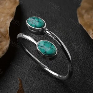 925 Sterling Silver Oval Turquoise Adjustable Ladies Ring Jewellery Gift - Picture 1 of 5