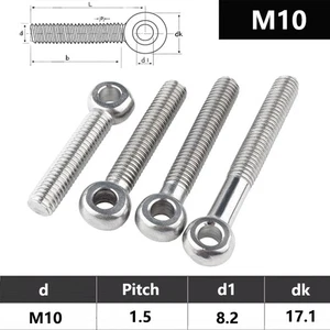 M10 EYE BOLTS THREADED RINGS CATENARY WIRE HANGING SCREWS 304 STSINLESS STEEL - Picture 1 of 6