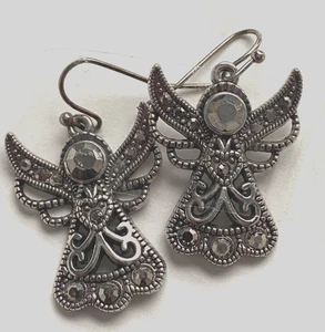 Pendientes colgantes de cristal de cuarzo ahumado ángel tono plata gancho de moda - Imagen 1 de 7