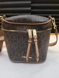 Calvin Klein Brown Signature Zip Crossbody Handbag - Picture 1 of 8