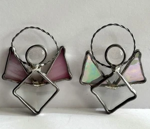 2 Mini Stained Leaded Glass Angel Suncatcher Ornaments Handmade 2.75” - Picture 1 of 9