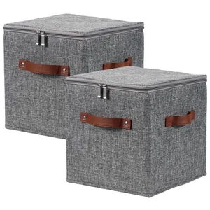 2 pezzi cubi di immagazzinaggio 11 pollici grigi, coperchio con cerniera, contenitori in tessuto, maniglie in PU, pieghevole - Foto 1 di 7