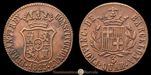 Fernando VII 3 Quartos (7,31 Gramm) 1823 Barcelona Cal-15 MBC+ - Bild 1 von 3