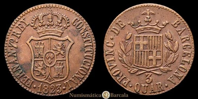 Fernando VII 3 Cuartos (7,31 gramosg) 1823 Barcelona Cal-15 MBC+ Foto 1 de 3
