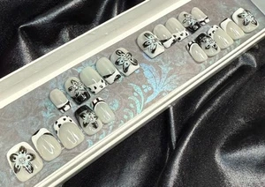 Hand Painted Three Dimensional Short Flower Press On Nail Set Of 20~Free Gifts❣️ - Picture 1 of 10