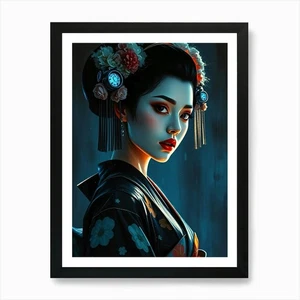 Geisha Painting - Diverse Art Illus Framed Wall Art Poster Canvas Print Picture - Picture 1 of 4