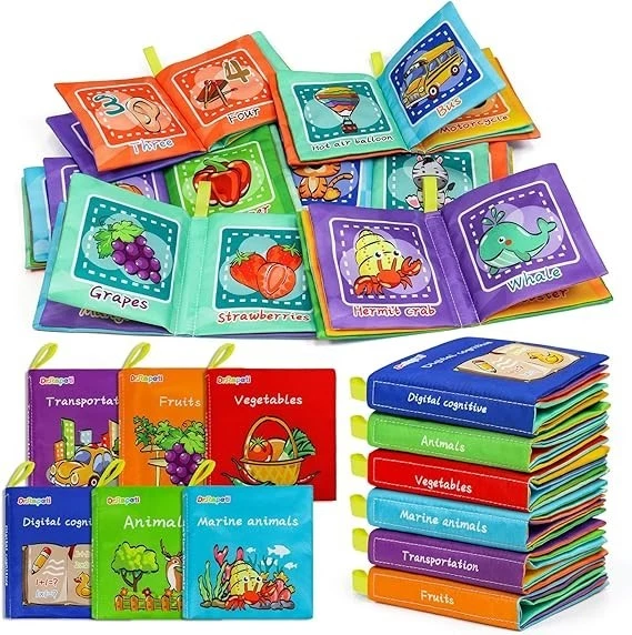 Детские книги из мягкой ткани упаковка 6 шт. - моющиеся, жевательные, нетоксичные, для детей раннего возраста - Изображение 1 из 4