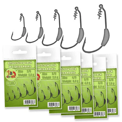 Offset Hooks Screw Spring Lock Weighted Weedless Worm Pike Perch Soft Lure Bait - Image 1 of 4