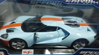 Maisto 2019 Ford GT Blue Orange Stripe 1:18 Scale diecast model cart new - Image 1 of 3
