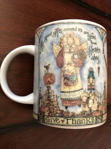 Divinity Shelly Rasche Coffee Mug Give Thanks Angel Autumn Scripture Applejack - Picture 1 of 8