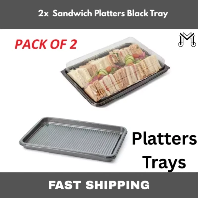 ZR SOLUTION 2x Catering Large Food Platters with Lids Serving Sandwich Parties Tray Reusable