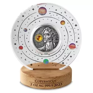 Moneda Copérnico 2023 10 euros 2 oz plata pura acabado antiguo Malta Germania - Imagen 1 de 7