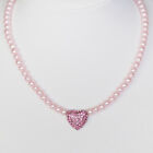 New 42cm NECKLACE BEADS HEART with RHINESTONES pink/pink BEAD CHAIN necklace