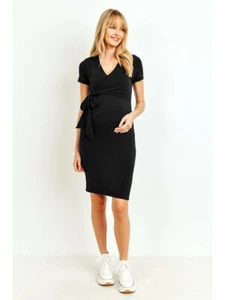 Ladies Maternity Black Soft Baby Terry Maternity/Nursing Dress, Sizes S-XL - Picture 1 of 5