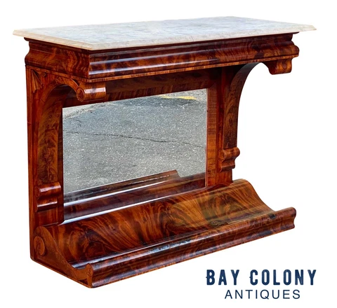 19TH C ANTIQUE CLASSICAL MAHOGANY CONSOLE TABLE / SERVER W/ MARBLE TOP Cover