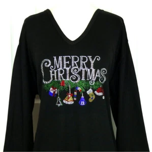 Plus 1X 2X or 3X Rhinestone MERRY CHRISTMAS W/Dangling Ornaments Design - Picture 1 of 7