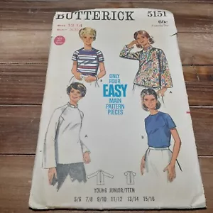 Vintage Butterick 5151 Bluse Nehru Mandarinkragen Raglanärmel ungeschnitten 13/14 - Bild 1 von 5