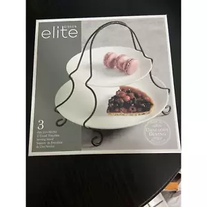 3 Piece Gibson Elite 2 Tiered Porcelain Serving Stand New - Picture 1 of 2