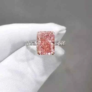 4.40Ct Radiant Lab-Grown Diamond Fancy Vivid Pink Wedding Ring 14K White Gold - Picture 1 of 10