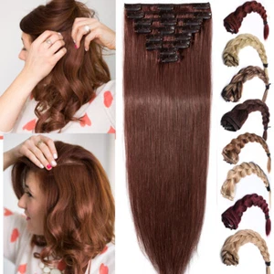 LIQUIDACIÓN Clip en Extensiones de Cabello Humano Remy 100% Cabello Real Cabeza Completa Castaño Rojizo 26" - Imagen 1 de 30