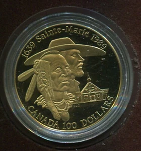 Goldmünze Kanada 100 $ PP 1989 (ZW990) Sainte-Marie 350th Anniversary - Bild 1 von 7
