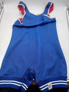 Mens Vintage Delong Spandex Wrestling Singlet Reversable Red Blue Sz Large 23x15 - Picture 1 of 10