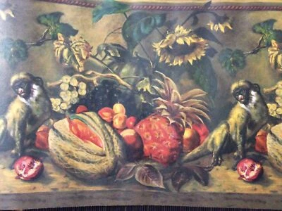 Nuevo de Lote Antiguo Raymond Waites Papel Pintado Borde 15 ft 10.2" Ancho PREPAGADO Monos Fruta NUEVO Foto 1 de 4