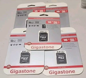 5-PACK Gigastone 16 GB Micro SD Prime Series Card U1 with Adapter - 16 GB - Picture 1 of 3