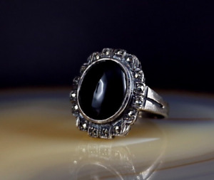Ring Silber 925 Onyx Markasit 17,8 - 18 mm HMH - glitzernd & elegant 