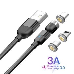 Fast charging 3A 540 rotation LED 3 in 1 Usb Magnetic Charger Iphone/Android - Picture 1 of 10