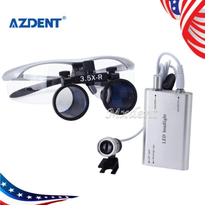 3,5X Lupas binoculares médicas microquirúrgicas dentales + Lámpara de luz LED plateada Foto 1 de 4