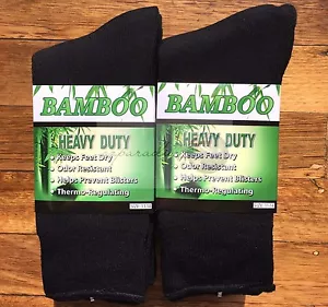 6 Pairs SIZE 11-14 98% BAMBOO SOCKS Men's Heavy Duty Premium Thick Work BLACK - Picture 1 of 3