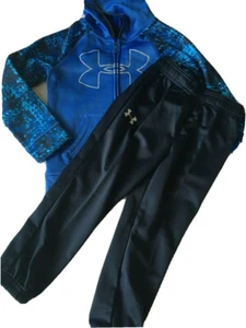 UNDER ARMOUR BOYS BLUE BLACK CAMO PRINT TRACKSUIT HOODIE JACKET PANTS SET 4 NEW - Picture 1 of 4
