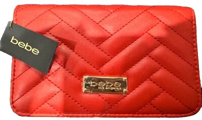 New BEBE Sophia Crossbody 7.5 x 4.5 x 2 Quilted Handbag Chain Strap Red - Image 1 of 4