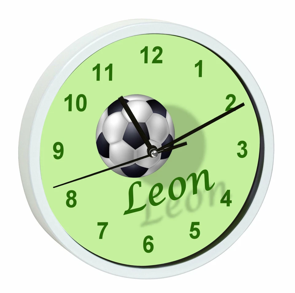 CREADESIGN Kinder Wanduhr Kinderzimmer Kinderuhr mit Namen personalisiert Fußball 2