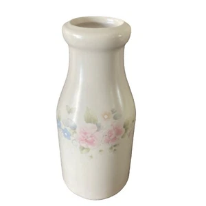 Pfaltzgraff Tea Rose Milk Jug Jar Vase Stoneware Ivory Pink Blue Green USA 8” - Picture 1 of 7