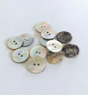 12 Buttons Off White Iridescent Natural Real Shell 2-Hole Sew Sewing 18 mm #SH2 - Image 1 of 4